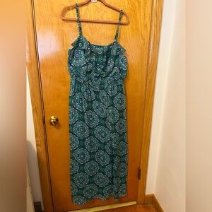 Faded Glory Maxi Dress Green Print XXL (20)